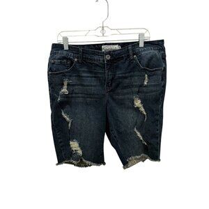 Torrid Denim Womens Distressed Bermuda Shorts Size 16 Dark Wash With Frayed Hem